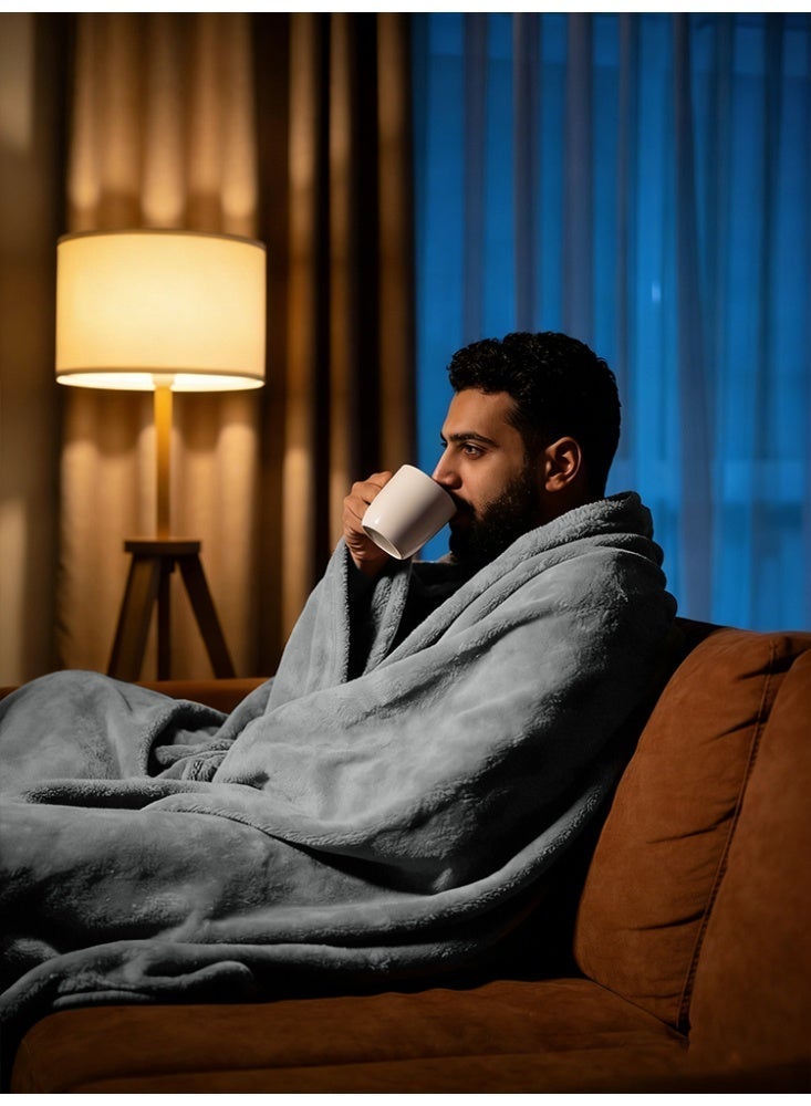 نامالو بطانية نامالو مصنوعة من البوليستر بنسبة 100%، وزنها 280 غرام، بطانية مناسبة لجميع الفصول، بطانية مخملية ناعمة ومريحة، مناسبة للأسرة والأرائك، لونها رمادي. - Image 1